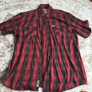 Dixxon Flannel Company Black and Red check short sleeve button up size L